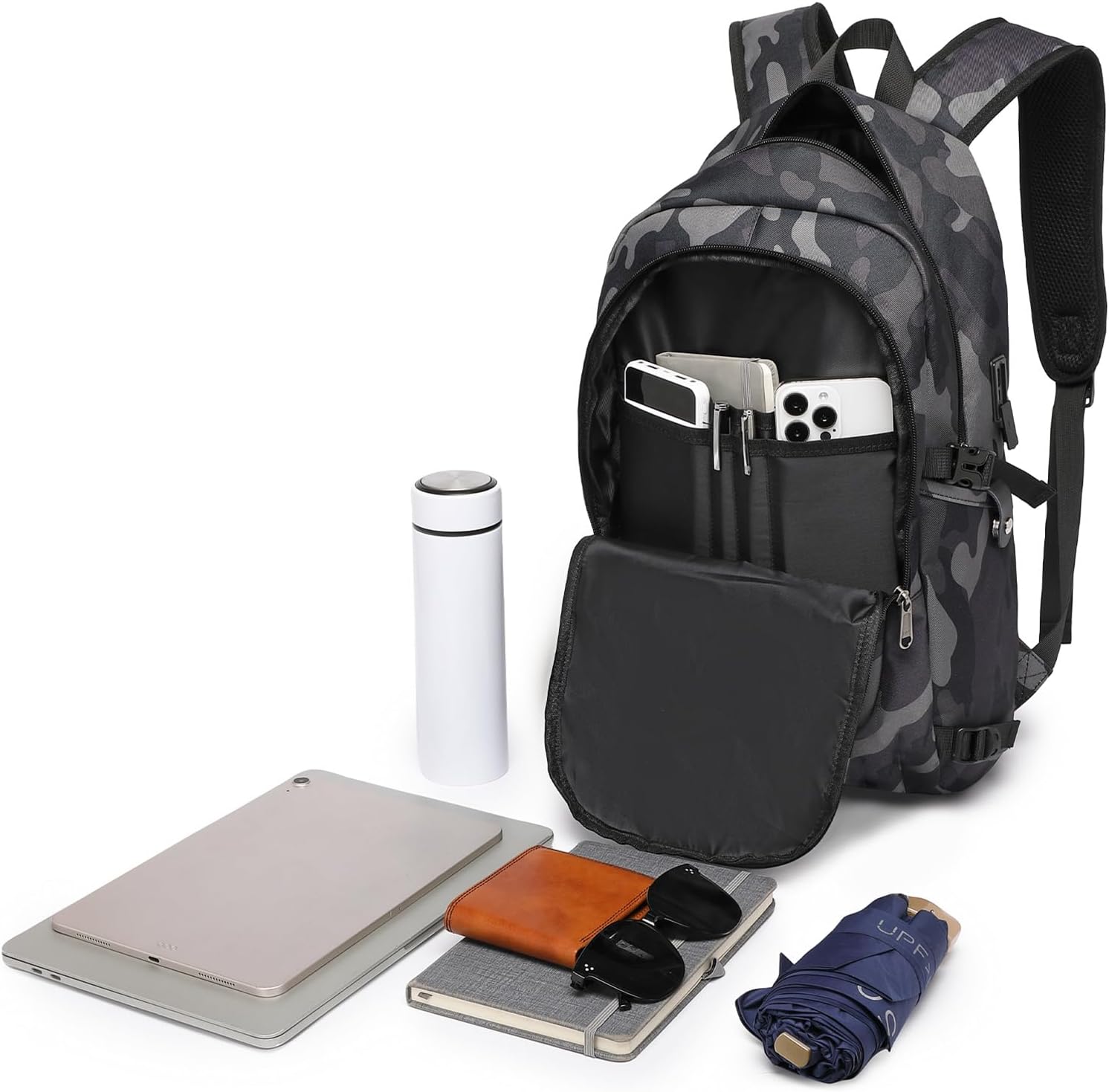 Kono Travel Laptop Backpack with USB Charging Port, Business Anti Theft Slim Sturdy Personal Item Bag, Water Resistant College Computer Daypack for Men & Women Fits 15.6 Inch Notebook, Camo