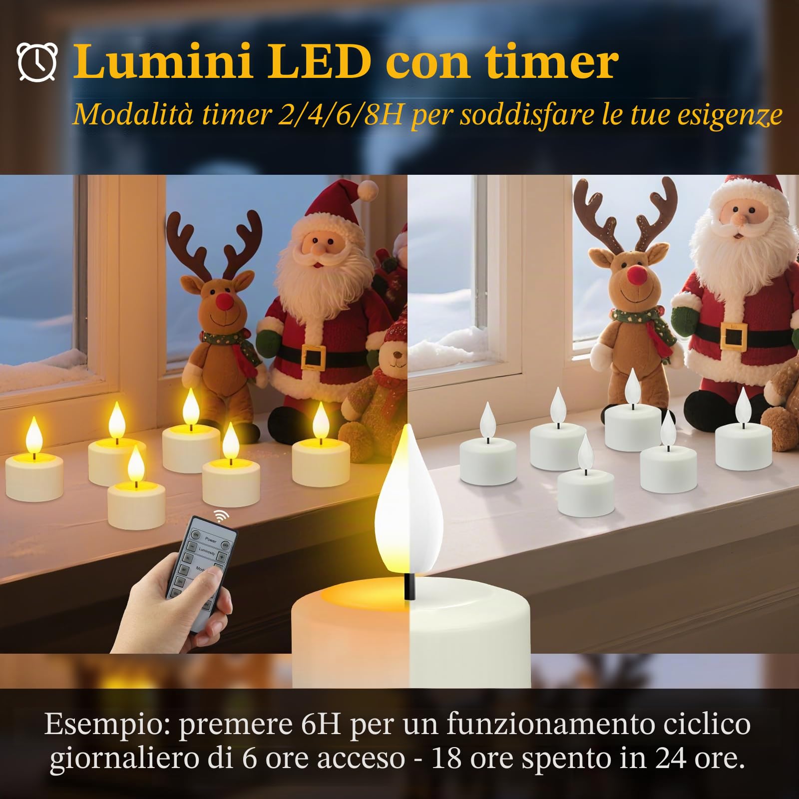 PChero Tea Light Candele Led con Timer, 6 Pezzi Candele Tealight Luci a Led Batteria Natalizie Decorative Finte Piccolo Elettriche Effetto Reale Per Halloween Natale Decorazioni Casa