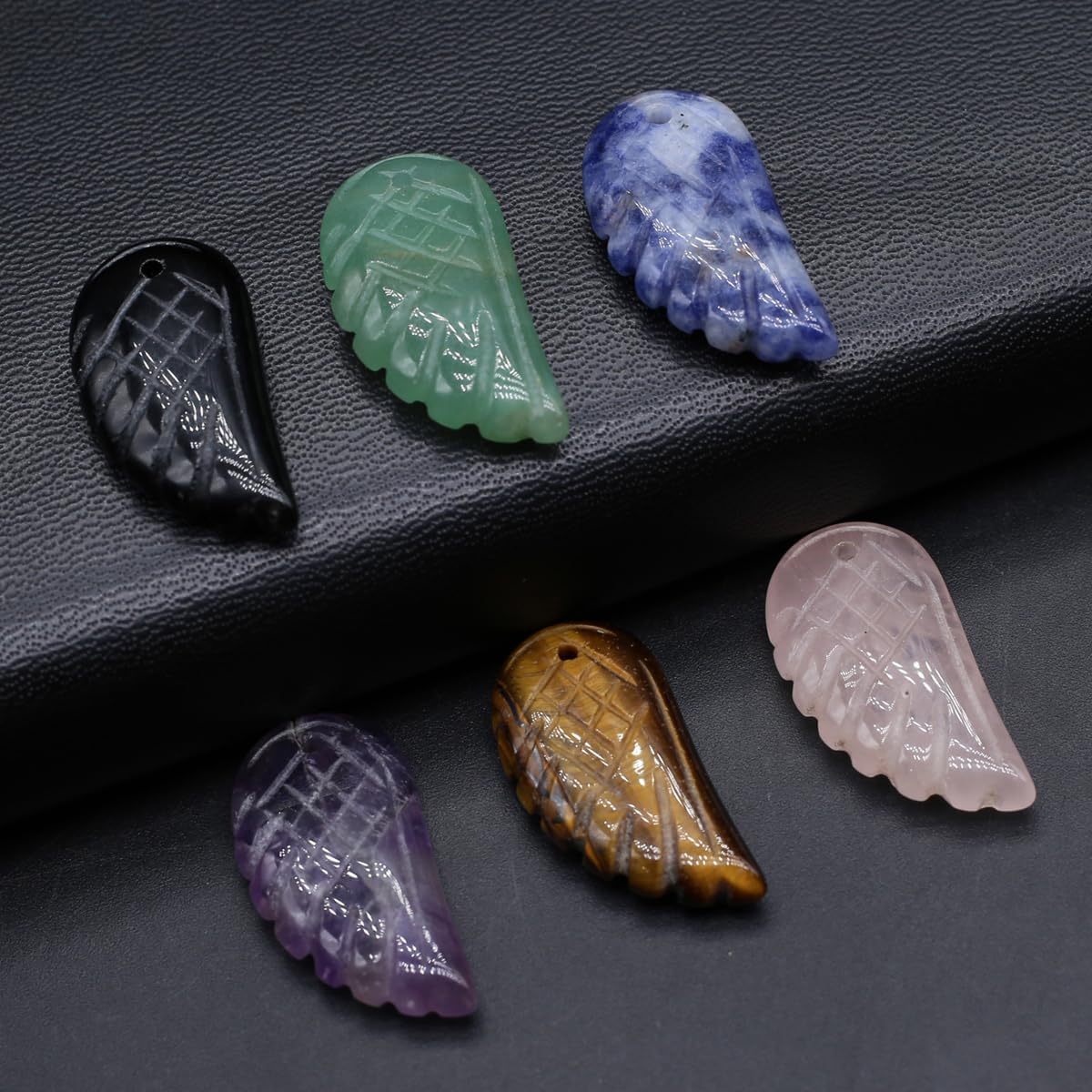 LHJ 6 Pcs Natural Stone Pendants Random Angel Wing Shape Healing Crystal Agate Stone Charms for Jewelry Making Neckalce Gift - Image 5