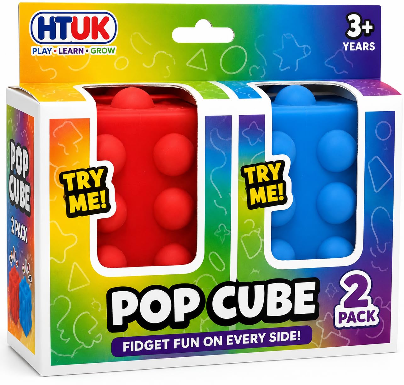Pop Cube Fidget Toy 2 Pack – Sensory Stress Relief Squishy Cubes, Soft Tactile Fidget Toy for Kids & Adults, Anxiety Relief, Autism Sensory Toy, Party Bag Fillers, Multi-Colour Assorted HTUK