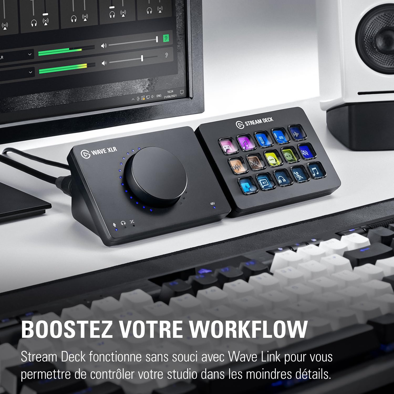 Elgato Wave XLR – Interface pour micro | XLR/USB-C, anti-écrêtement, préampli 75 dB, alimentation fantôme, monitoring direct, bouton Mute, Wave Link