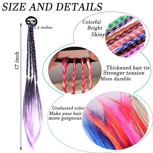 Miniatura 3 de 8 extensiones de cabello de trenzas de colores con bandas de goma, extensiones de cabello para niñas, accesorios para el cabello, extensiones