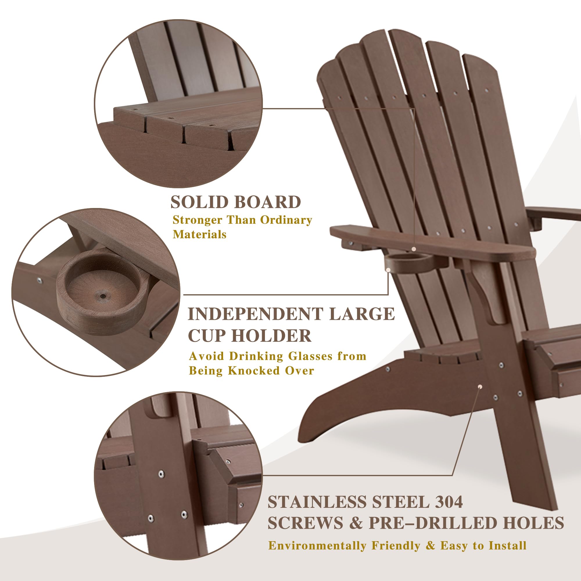 Psilvam Adirondack - Silla de gran tamaño para hoguera de madera de polietileno con soporte para tazas, sillas de patio de apoyo de 350 libras para jardín, asientos al aire libre resistentes a la