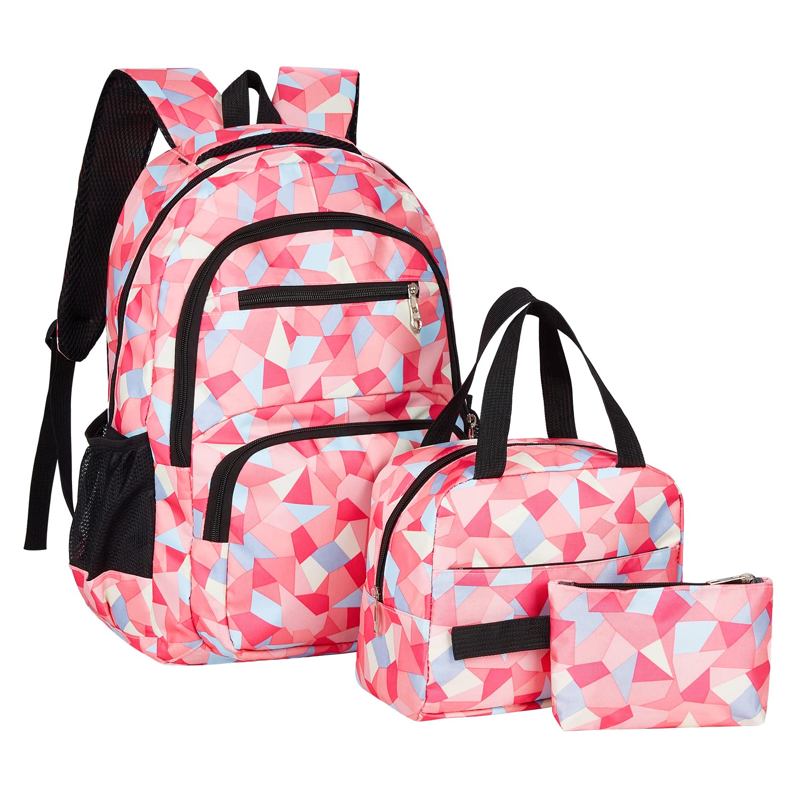 School Bags for Girls Backpack Sets Boys 3 in 1 Large Waterproof Bag Kids Lightweight Travel Rucksack with Lunch Bag and Pencil Case Primary Middle Schoolbag for Teen Youth Students, Pink