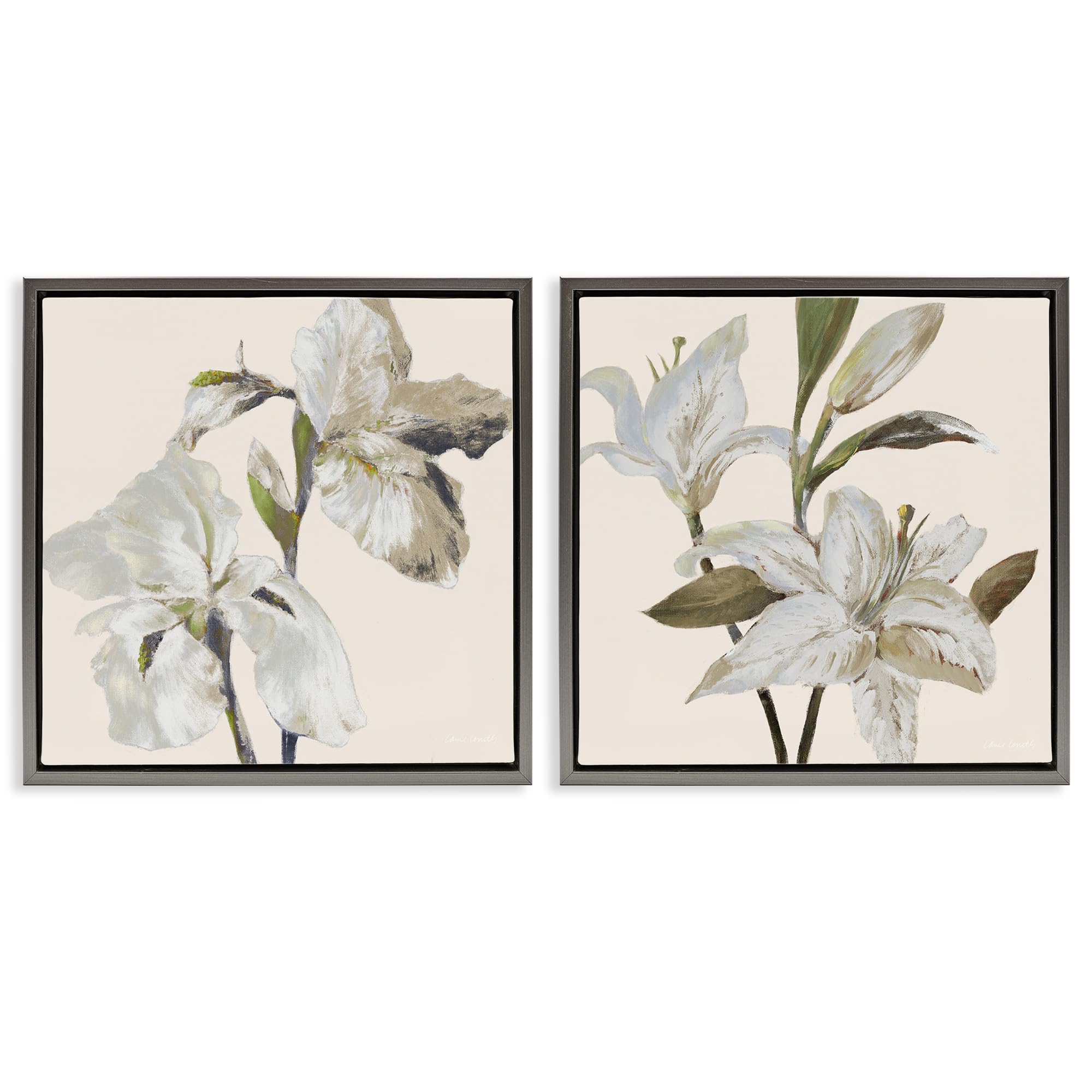 Stupell Industries Irises Lilies Soft Beige Soft Beige Irises And Lilies, 24 X 24 Inch Canvas In Floater Frame Set