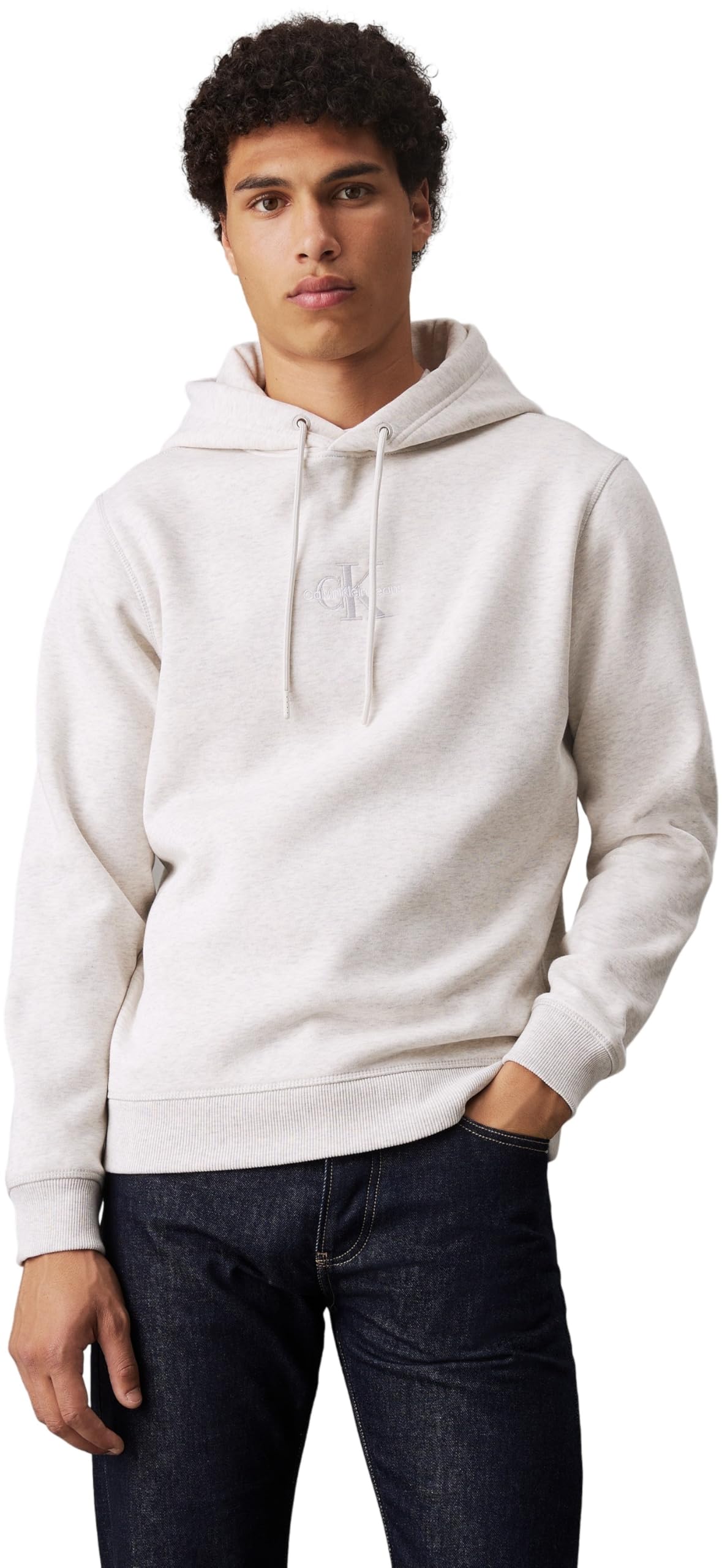 Calvin Klein Men's Gray Hooded Sweatshirt With Embroidered Logo