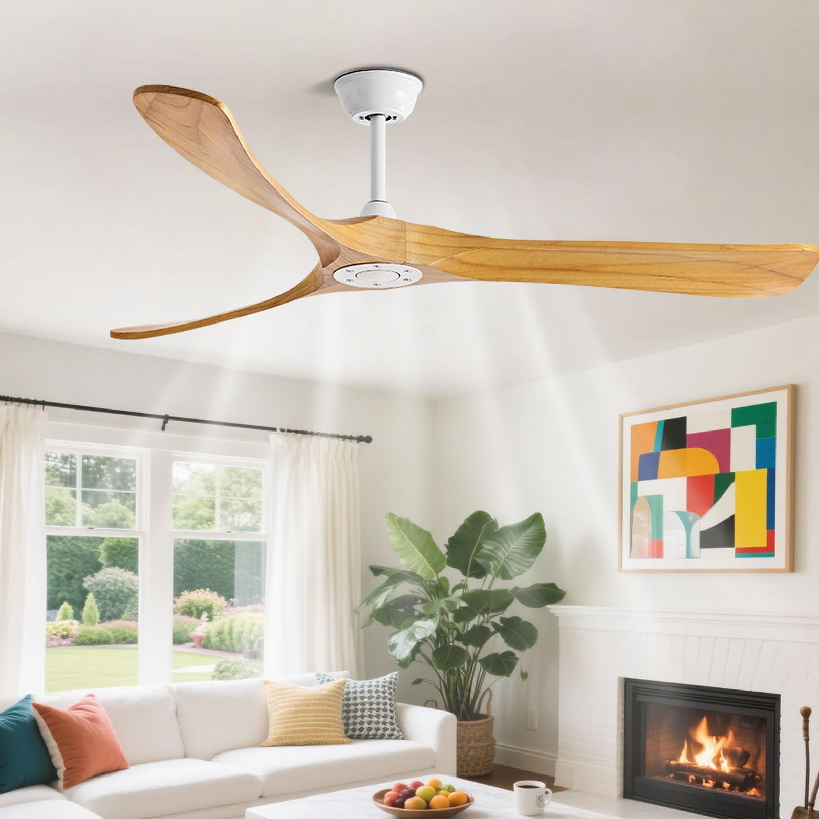Ibalody A Solid Wood Ceiling Fan No Light Remote Control 6 Speed Quiet Ceiling Fans 3 Blade, Modern Indoor Ceiling Fan Without Light For Bedroom Living Room Farmhouse Porch