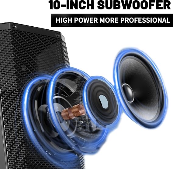EXOTON E-B10 10 Portable Rechargeable Speaker, 800W Battery-Powered PA System, Built-in DSP, BT, TWS, 6-Hr Playing, Perfect for Karaoke, DJs,Events&Busking