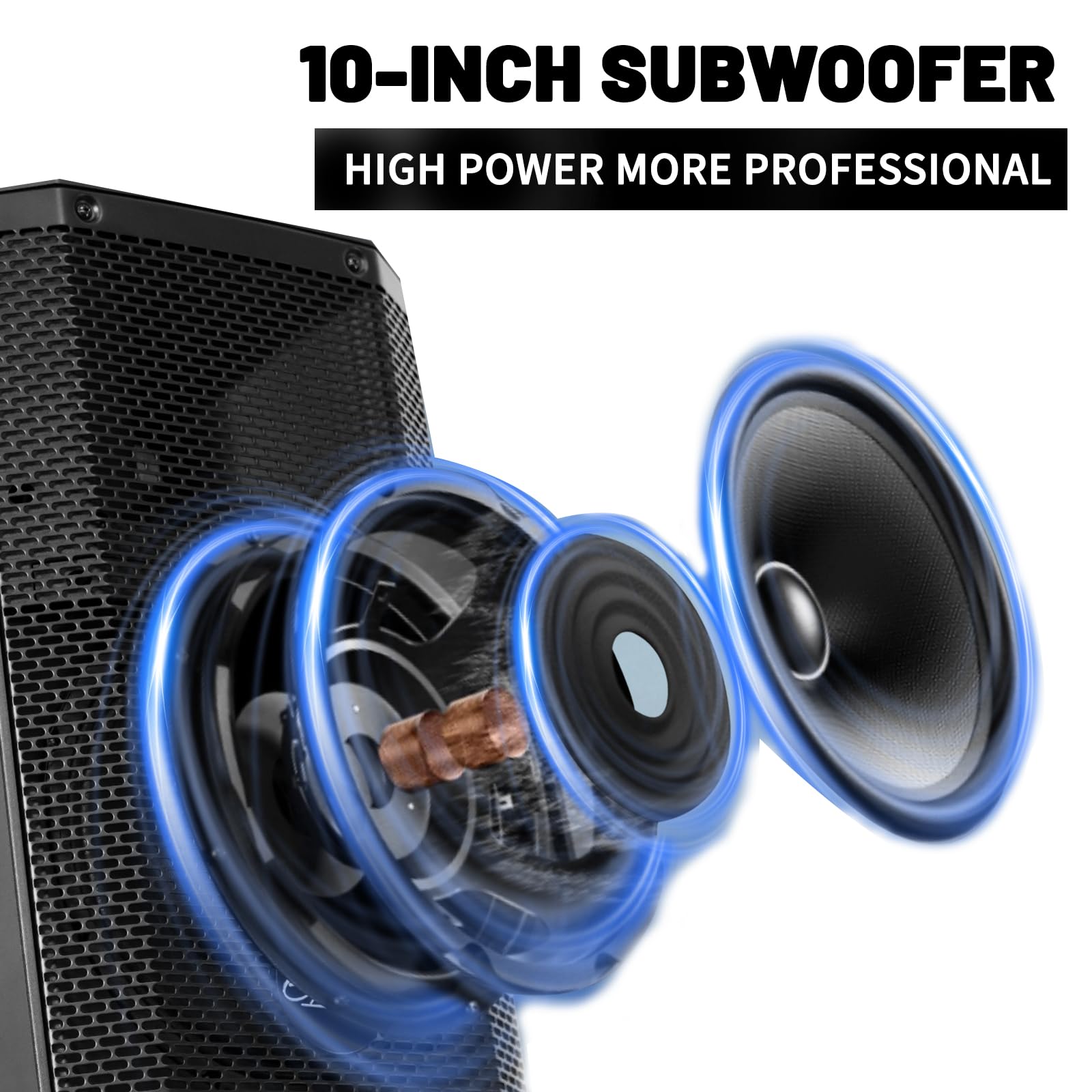 EXOTON EXOTON E-B10 - Altoparlante portatile ricaricabile da 25,4 cm, sistema PA alimentato a batteria da 800 W, DSP integrato, BT, TWS, 6 ore, perfetto per karaoke, DJ, eventi e busking