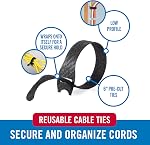 Velcro Brand Reusable Cable Ties, Practical Tech Gifts for Men, 100 Pack 6 Inch Cable Management Ties for Electronics and Desk Organization, Black