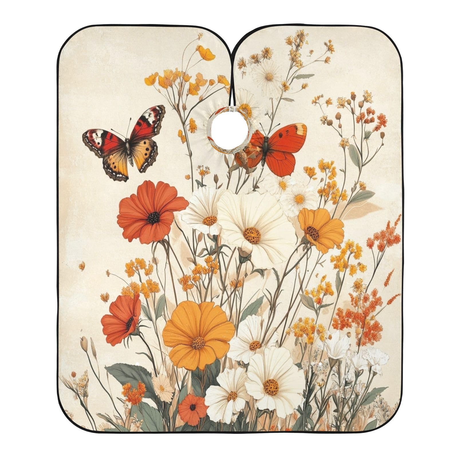 Kigai Hair Cutting Cape for Men & Women Butterfly Wildflowers Waterproof Barber Cape Professional Hairdressing Salon Styling Cape with Adjustable Closure Snap