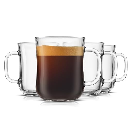 JoyJolt Glass Coffee Cups - 15.5oz Diner Coffee Mug Set of 4. Clear Coffee Mugs, Cappuccino & Latte Glasses