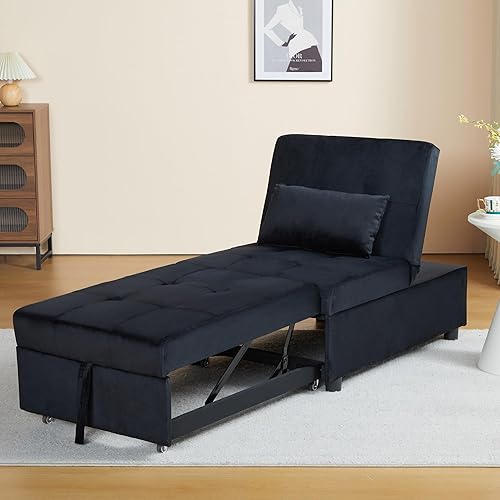 AVZEAR Sofá cama, silla convertible 4 en 1 otomana plegable multifunción moderna de terciopelo transpirable cama de invitados con cama ajustable