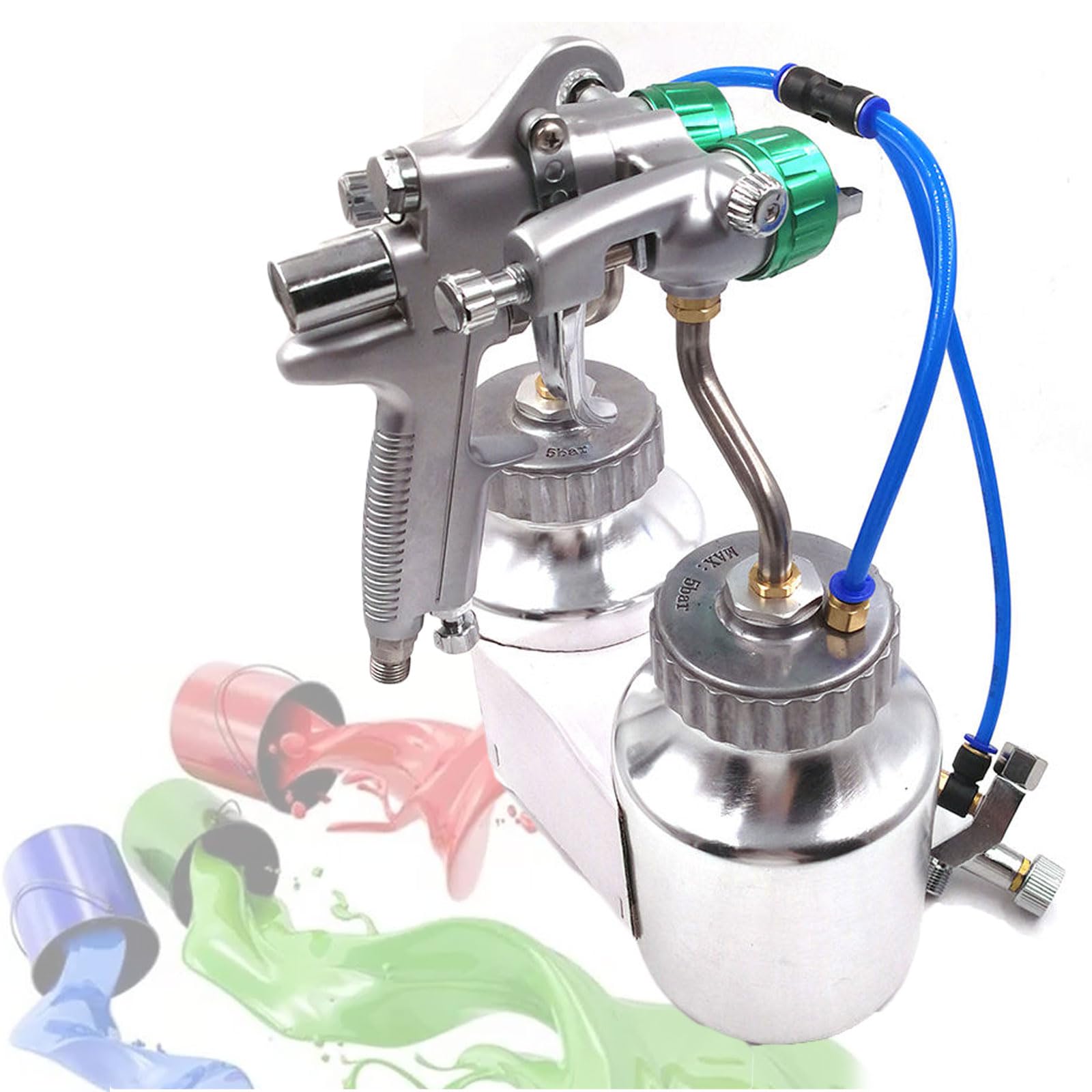 Pistola de pulverización de doble boquilla, pulverizador de pintura neumático de 1200 rpm, boquilla de 1,3 mm, alimentación a presión, incluye 2 macetas de 1000 ml, 40 cm de ancho para una pintura