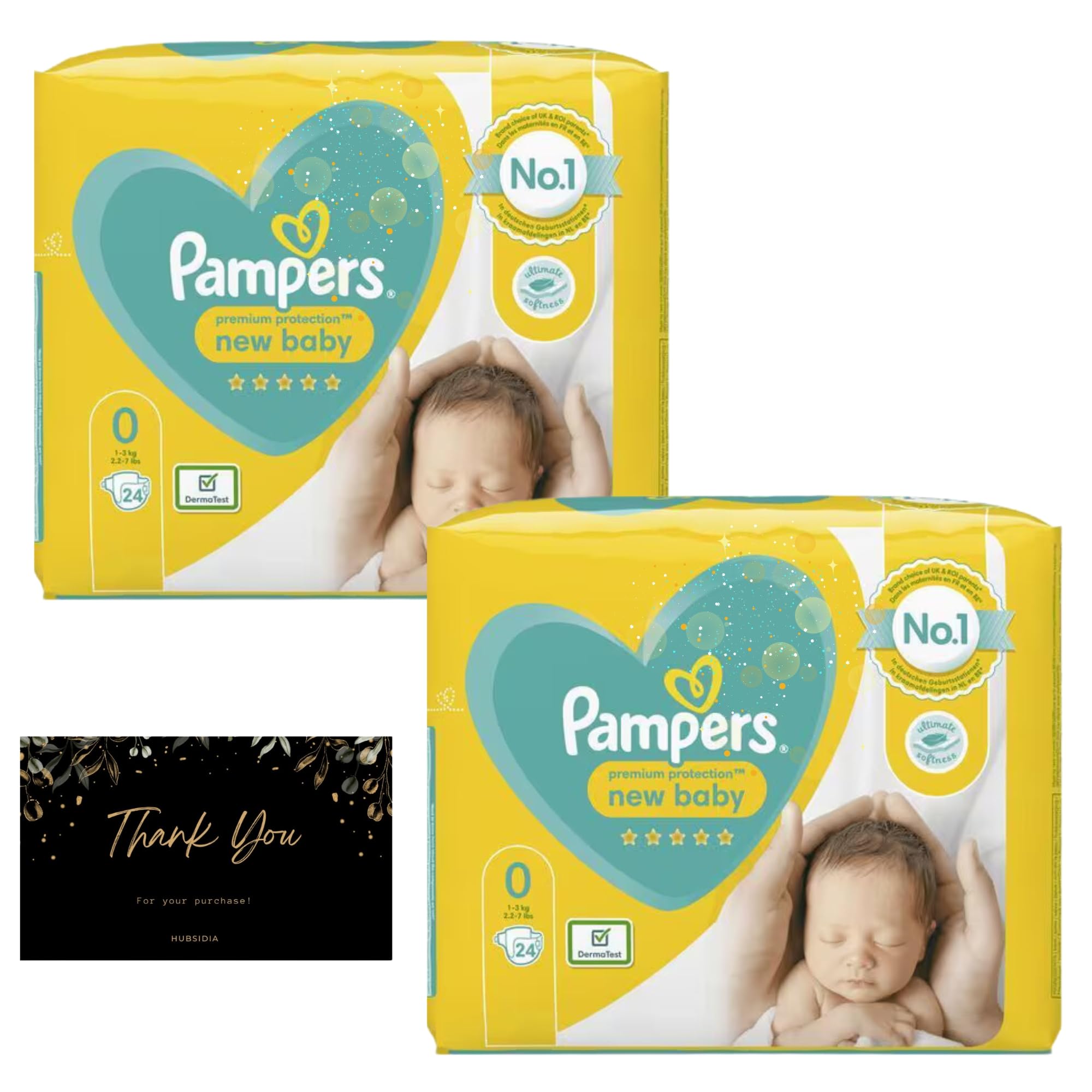 Newborn Nappies Bundle: 2 Packs Size 0 Premium Protection Diapers (48 Nappy Count) and 100 Hubsidia Fragranced Disposable Bags