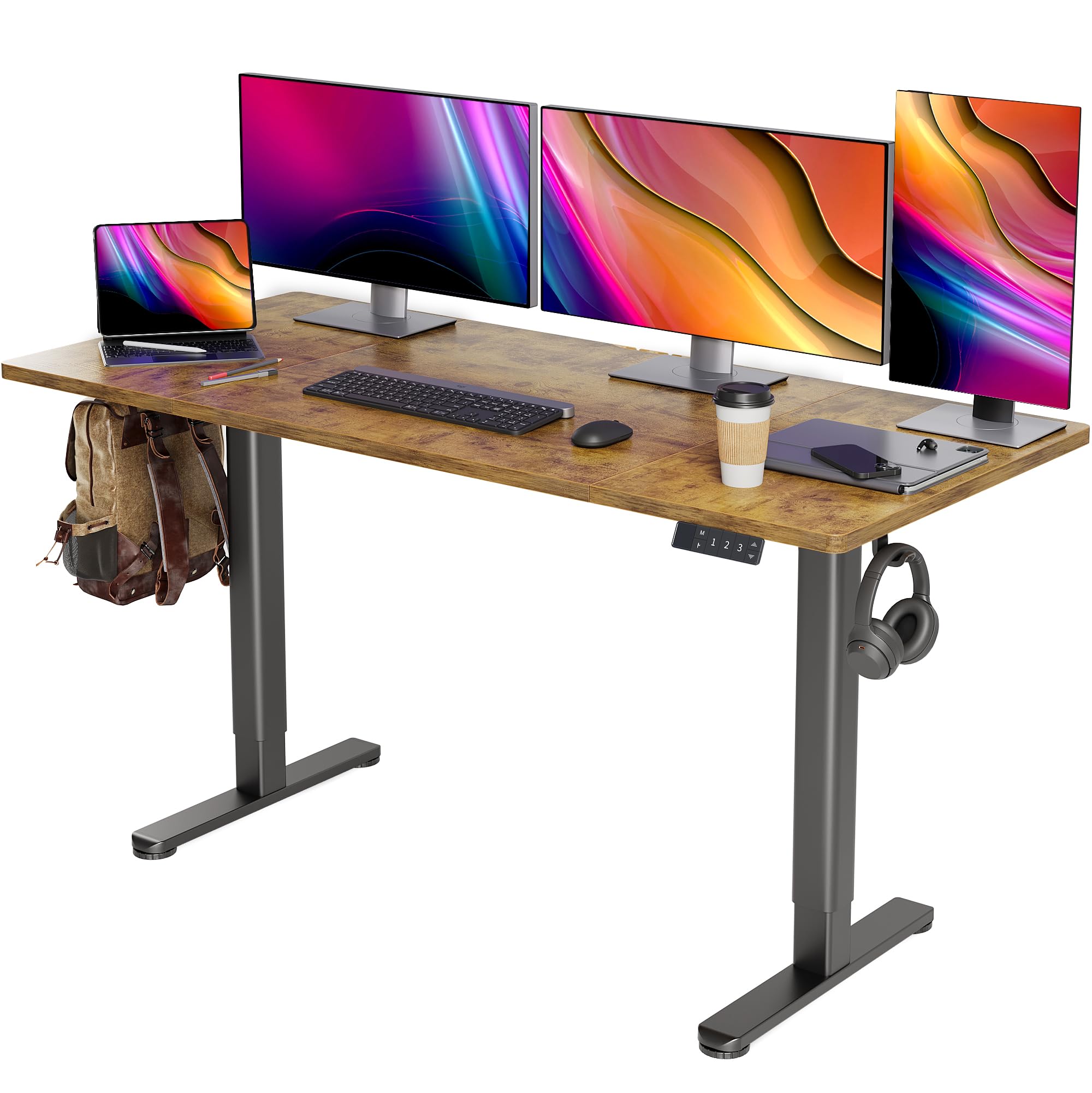 Claiks Elevating Desk, Electric Standing Desk, Elevating Table, Width 63.0 x Depth 23.6 inches (160 x 60 cm), Telework, Office Desk, Home Work, Computer Desk, Height Adjustment, Memory Function, Black