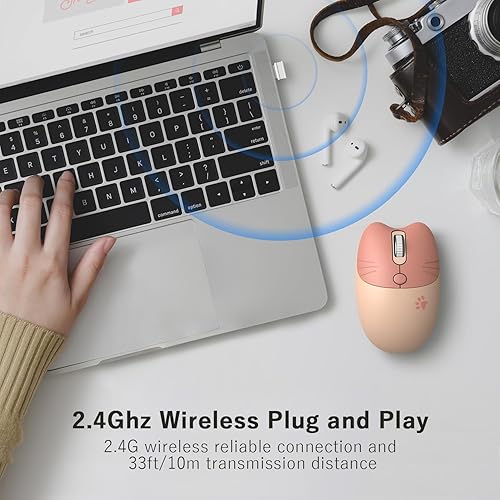 Miniatura 2 de Ratón silencioso compacto inalámbrico con bonitos diseños de gatos, 2.4 GHz Plug and Play Mouse inalámbrico con nano receptor USB para