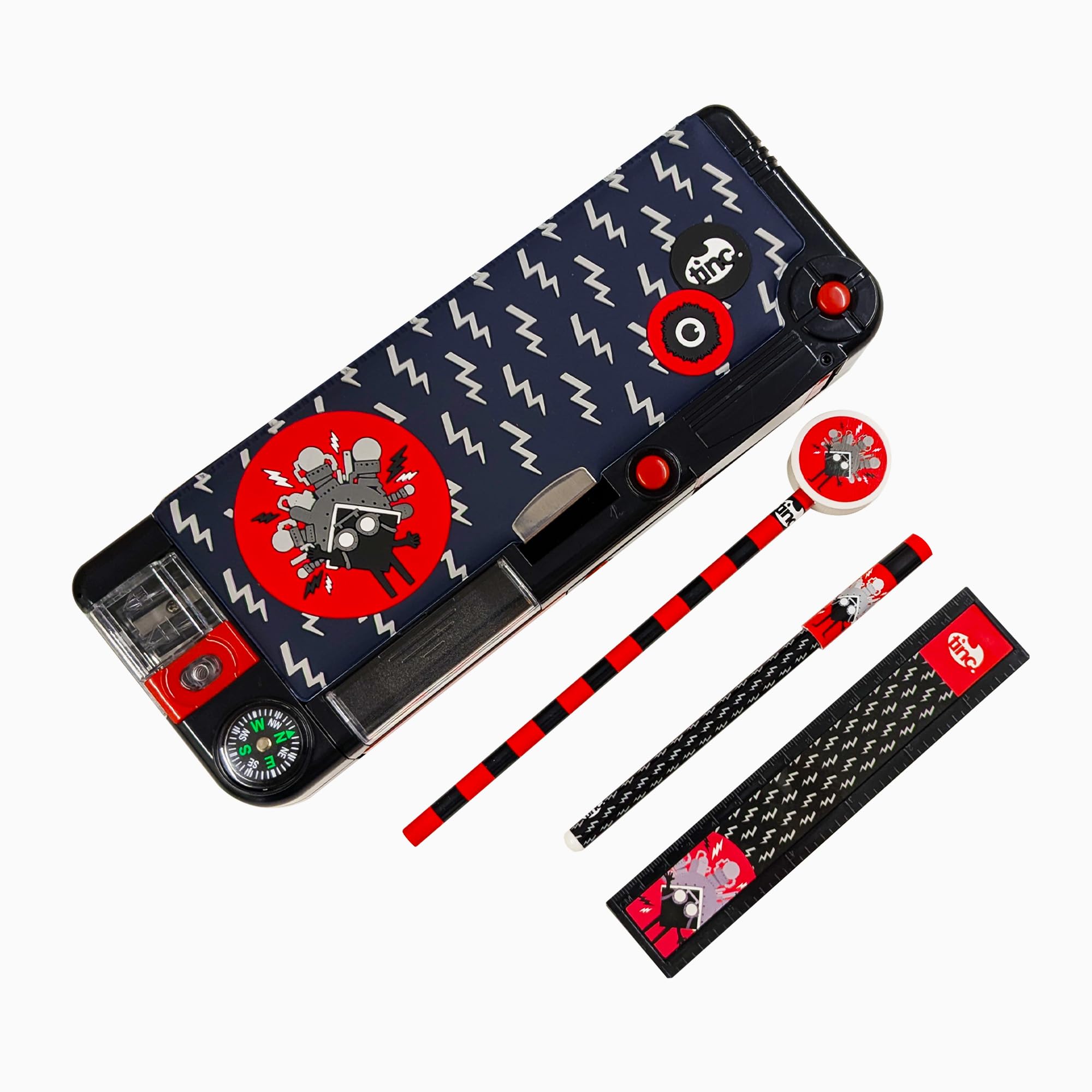 Tinc Kronk Filled Pop-Out Compartment Pencil Case, Pencil Case For Girls and Boys | Made in UK | Pencil Pouch For School Kids | Pencil Box for boys | Cute Pencilcase - Black