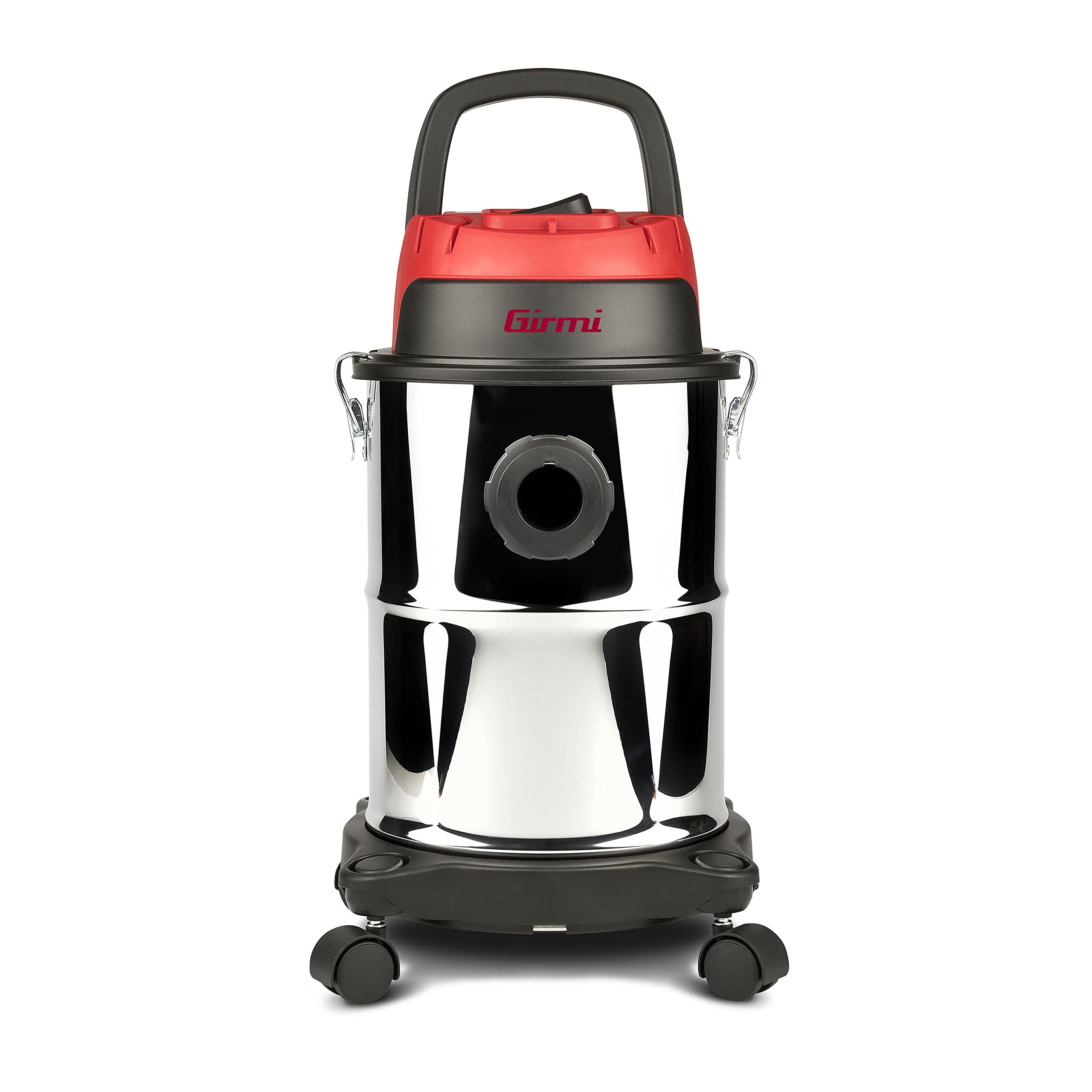 Girmi AP45 Bidone Aspira Solidi e Liquidi INOX, Capacità 15 Litri, Wet&Dry, 1000 Watt, Alta Forza Aspirante 16 kPa, Filtro in tessuto, Accessori inclusi, Rosso/Nero