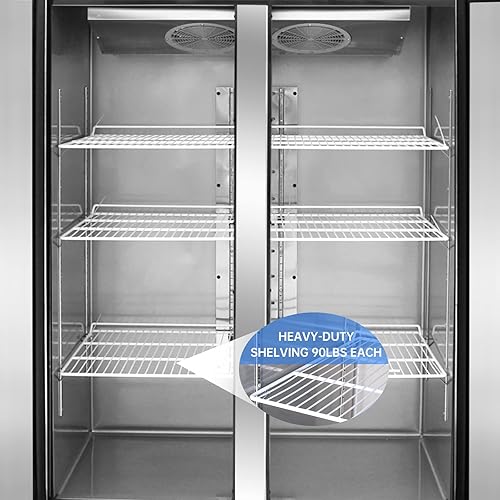 Vista 8 de WESTLAKE 48" W Commercial Refrigerator 2 door 2 Section Stainless Steel Reach in Solid door Upright Fan Cooling 36 Cu.ft Cooler for Restuarant, Bar