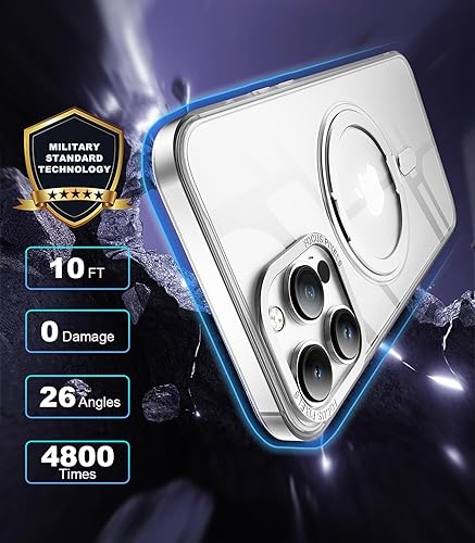 Vista 5 de IKARY Funda con anillo giratorio de 360° para iPhone 11 Pro con soporte magnético/invisible compatible con Magsafe militar estándar contra caídas, a