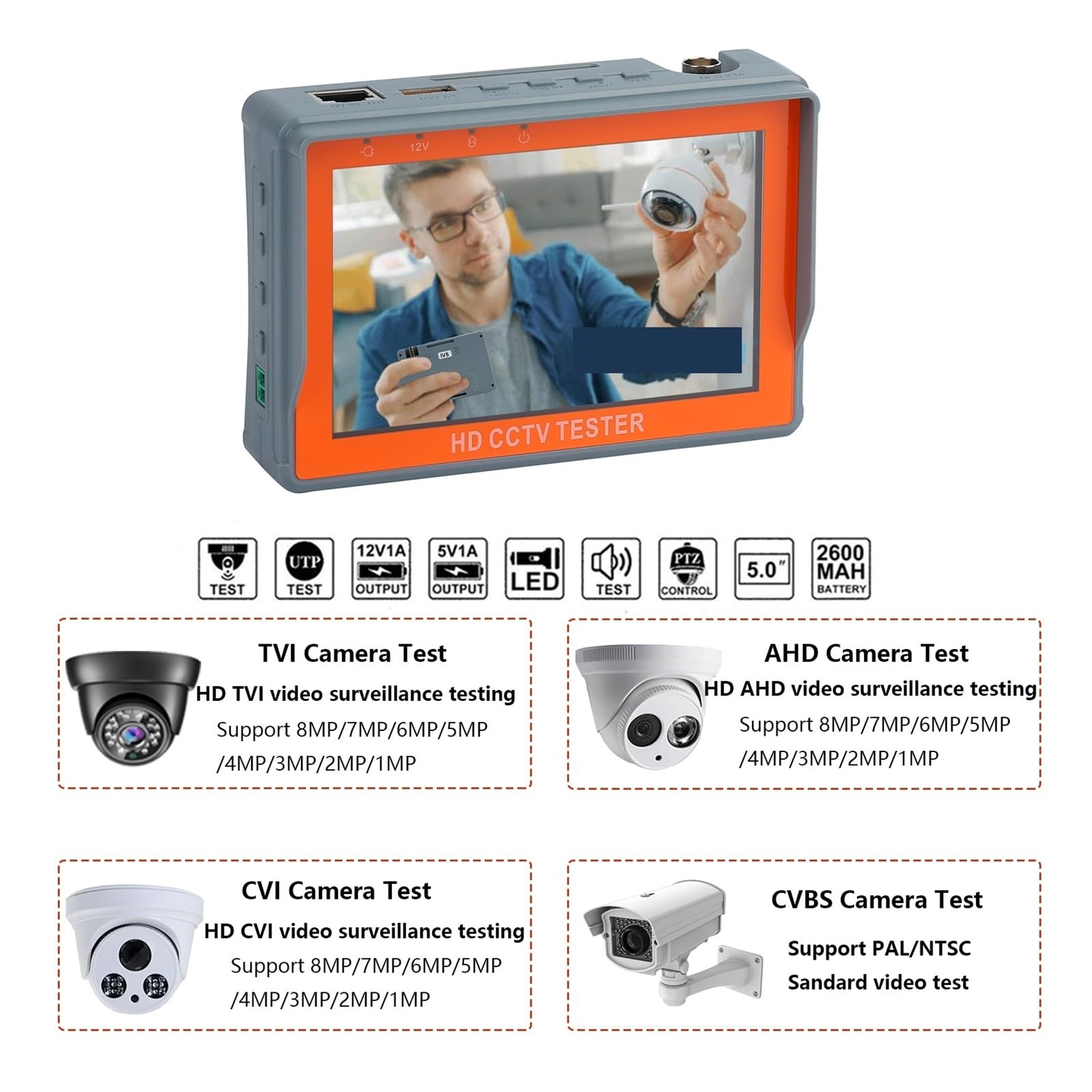 CCTV Tester IV5 8MP 12V1A AHD TVI CVI 5 ''Monitor Di Sicurezza PTZ Supporto PAL/NTSC Segnale Video CVBS Test Tester CCTV Portatile