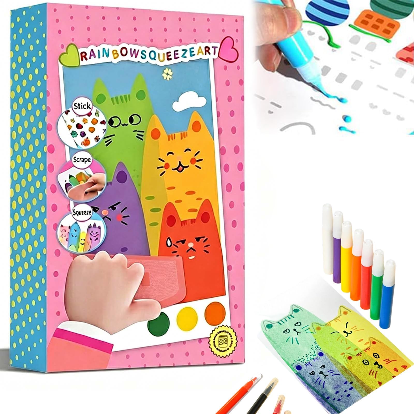Rainbow Scratch Art Kit pour Enfants, DIY Squeegee Art, 35 Pièces