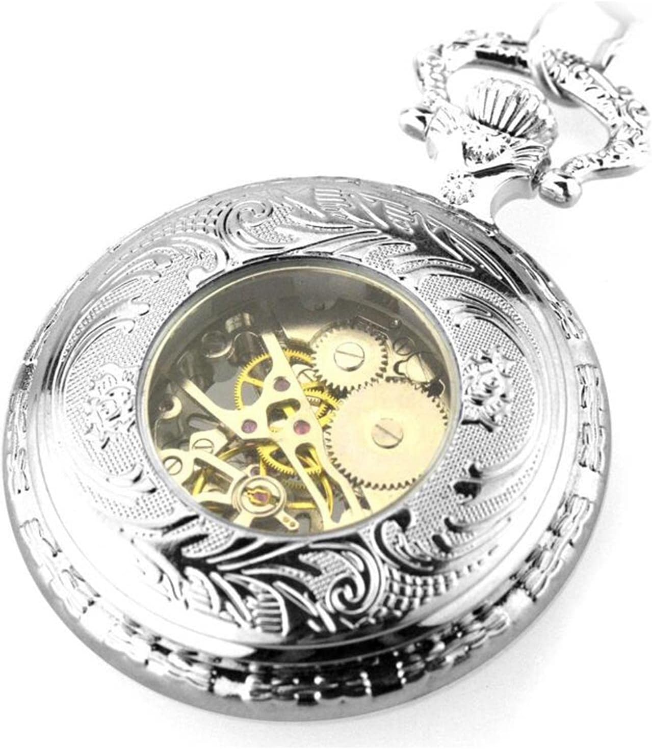 Pocket Watches for Men, Men's Vintage Pocket Watches Mechanical Steampunk Watches Clock Pendant with Chain Box Best(Silver)