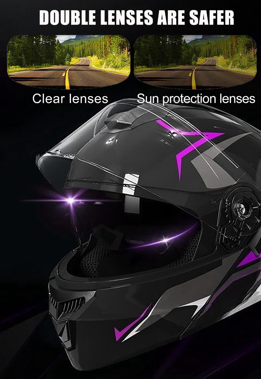 Kask szczękowy do motocykla, integralny kask motocyklowy, do sportów wyścigowych, sportowych, turystycznych, dla dorosłych, z podwójnym wizjerem, uniseks, C (54-61 cm)