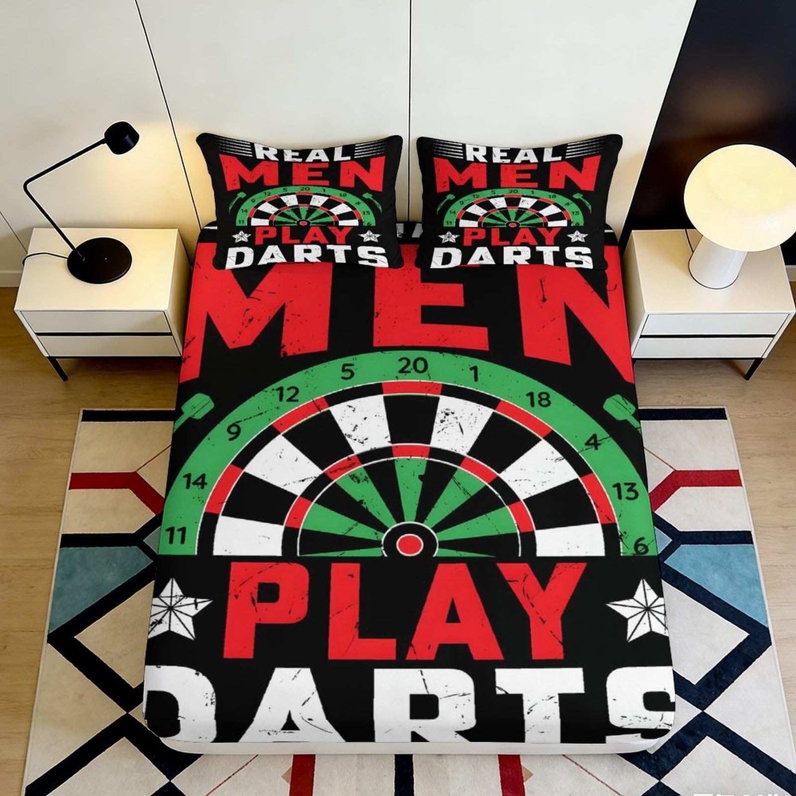 Uynsixtme Style-1 3D Printed Dartboard Pattern Fitted Sheet Microfiber Deep Pocket Non-Slip Dart Style Mattress Fitted Cover For Bedroom 140X200x25cm