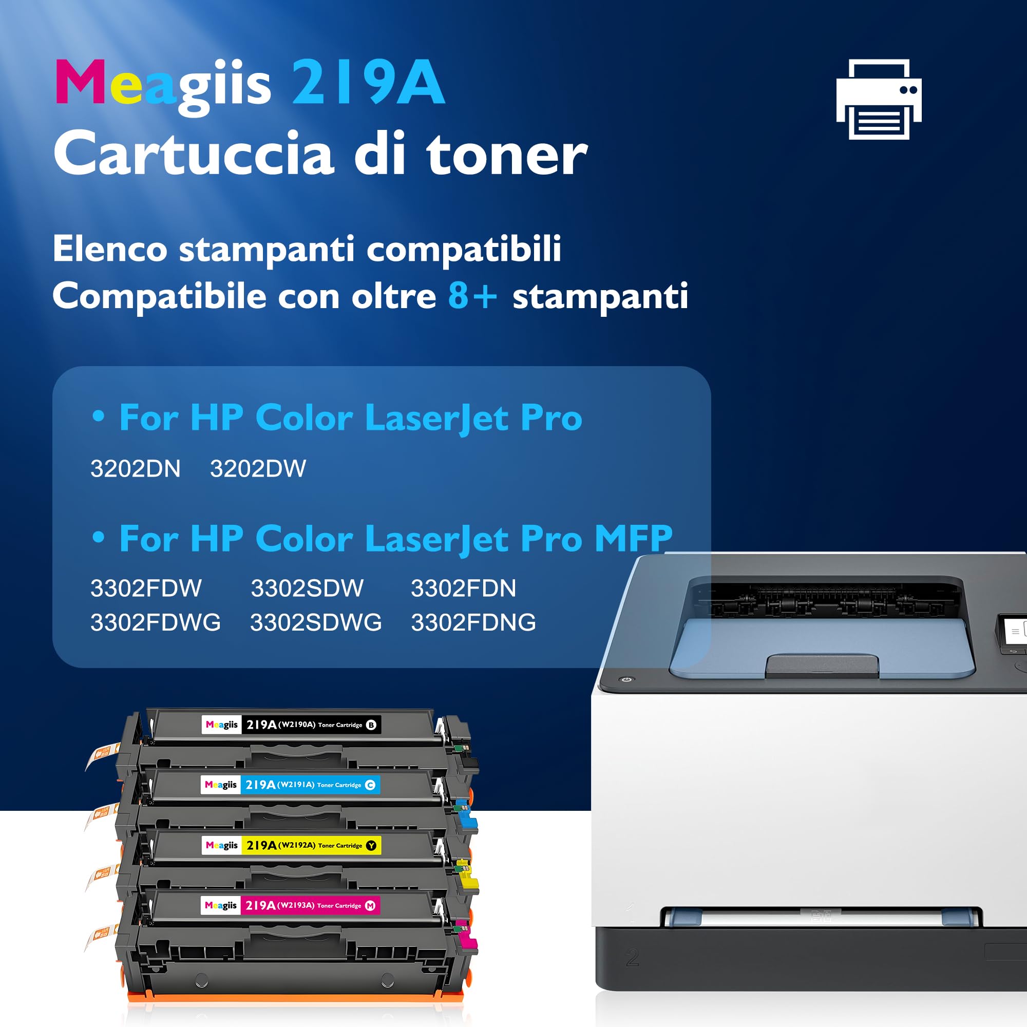 219A Toner Compatibili con HP 219A 219X Toner (Con Chip, 4 Pezzi) | Compatibili con HP Color LaserJet Pro 3202DN, 3202DW, MFP 3302FDW, 3302SDW, 3302FDN, 3302FDWG, 3302SDWG, 3302FDNG