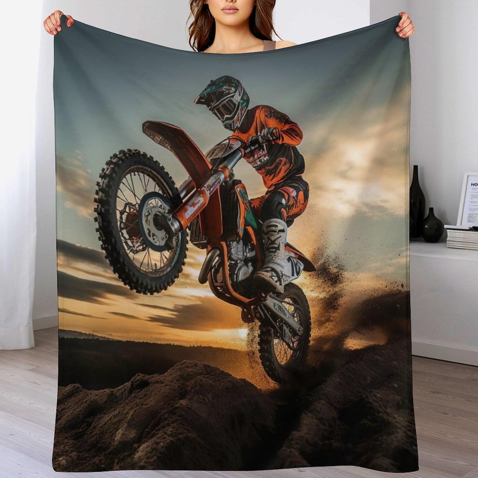 Couverture Polaire Flannel Lavable Jet de Lit Motocross
