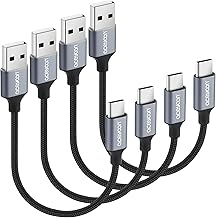 aceyoon USB C Cable, 3.9 inches (10 cm), Short, 0.3 ft (0.1 m), 4 Pack Type C 4.9 inches (10 cm), Up to 3A, Fast Charging, Fast Data Transfer, USB-A to USB-C Heavy Duty Nylon Braid, Compatible with