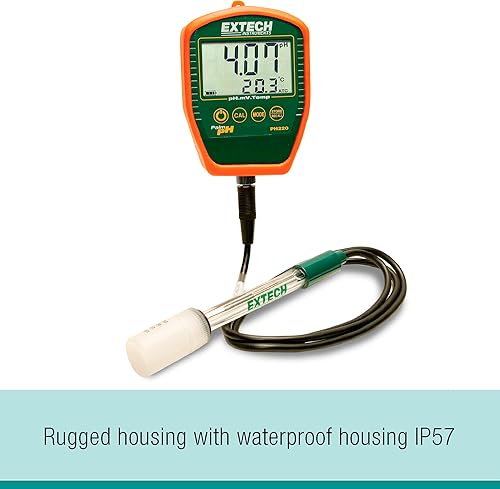 Miniatura 4 de Extech PH220-C - Medidor de pH de palma impermeable con electrodo cableado, color negro