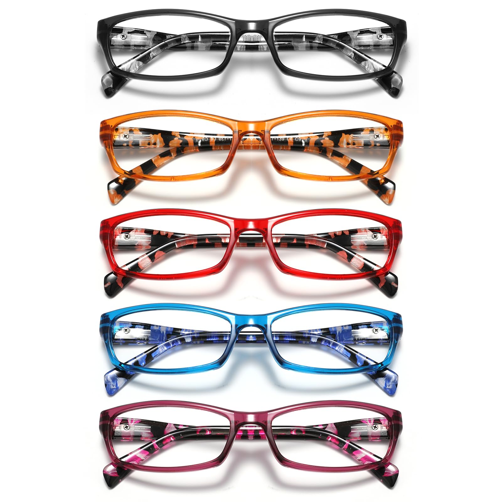 kunchu Reading Glasses for Women Men - 5 Pack Blue Light Blocking Spring Hinge Computer Readers Anti Glare UV Eyeglasses