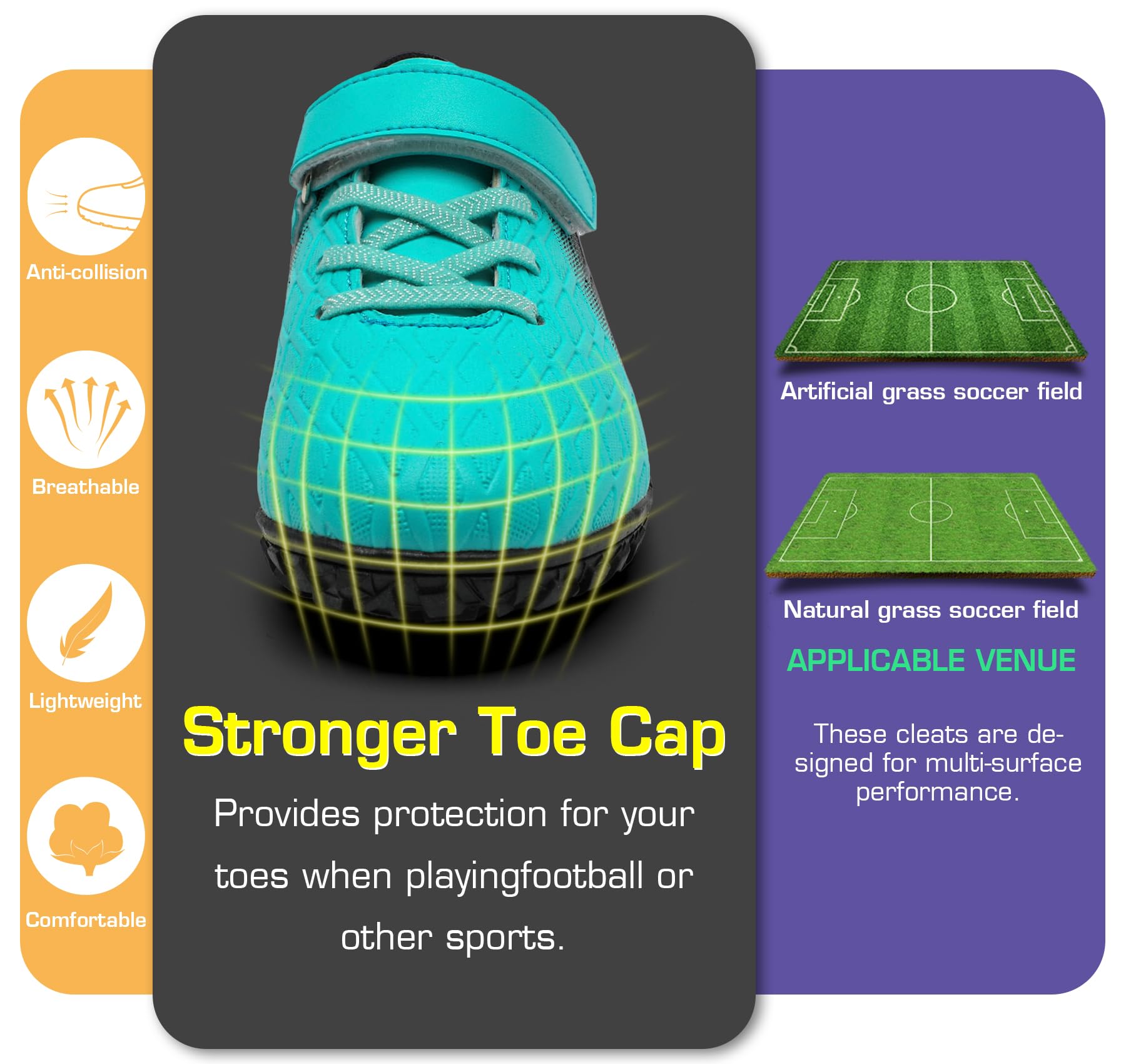 PiDaGlobal Scarpe da Calcio Bambini Ragazzi con Tacchetti Bassi Scarpe da Calcetto Futsal e Allenamento per Interno/Esterno - Antiscivolo Junior