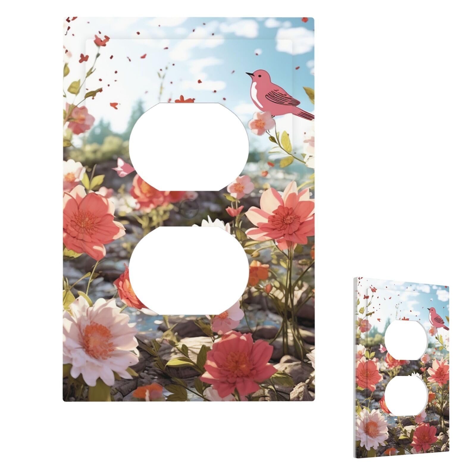 Aceprints Duplex Wildflower Floral Wall Plate Cover Modern Decorative Light Switch Cover Unbreakable Receptacle Outlet Covers For Living Room Bedroom Decor