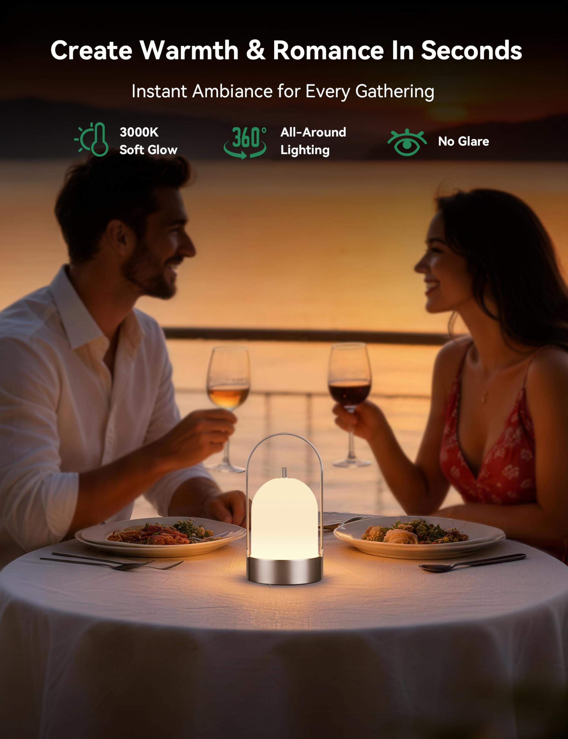 Tubicen Lámpara de mesa LED portátil para exteriores, impermeable, 4000 mAh, funciona con pilas, lámpara de mesa inalámbrica, recargable, 4 vías, táctil, regulable, portátil, para patio, cena, camping