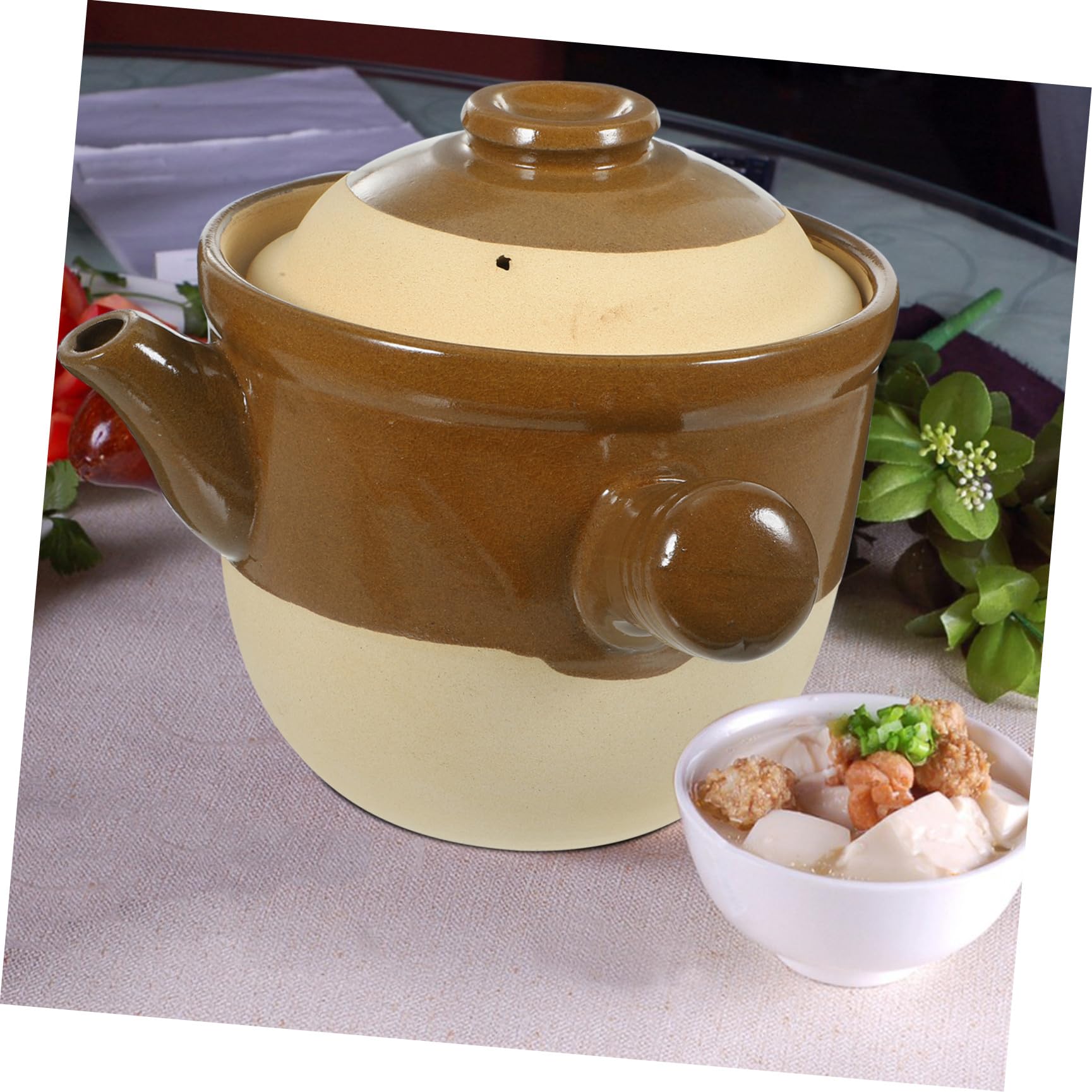 LALAFINA Traditioneller Chinesischer Auflauftopf mit Antihaftbeschichteter Oberfläche aus Ton 2l und Hitzebeständigem Griff für Suppen und Kochen Zuhause