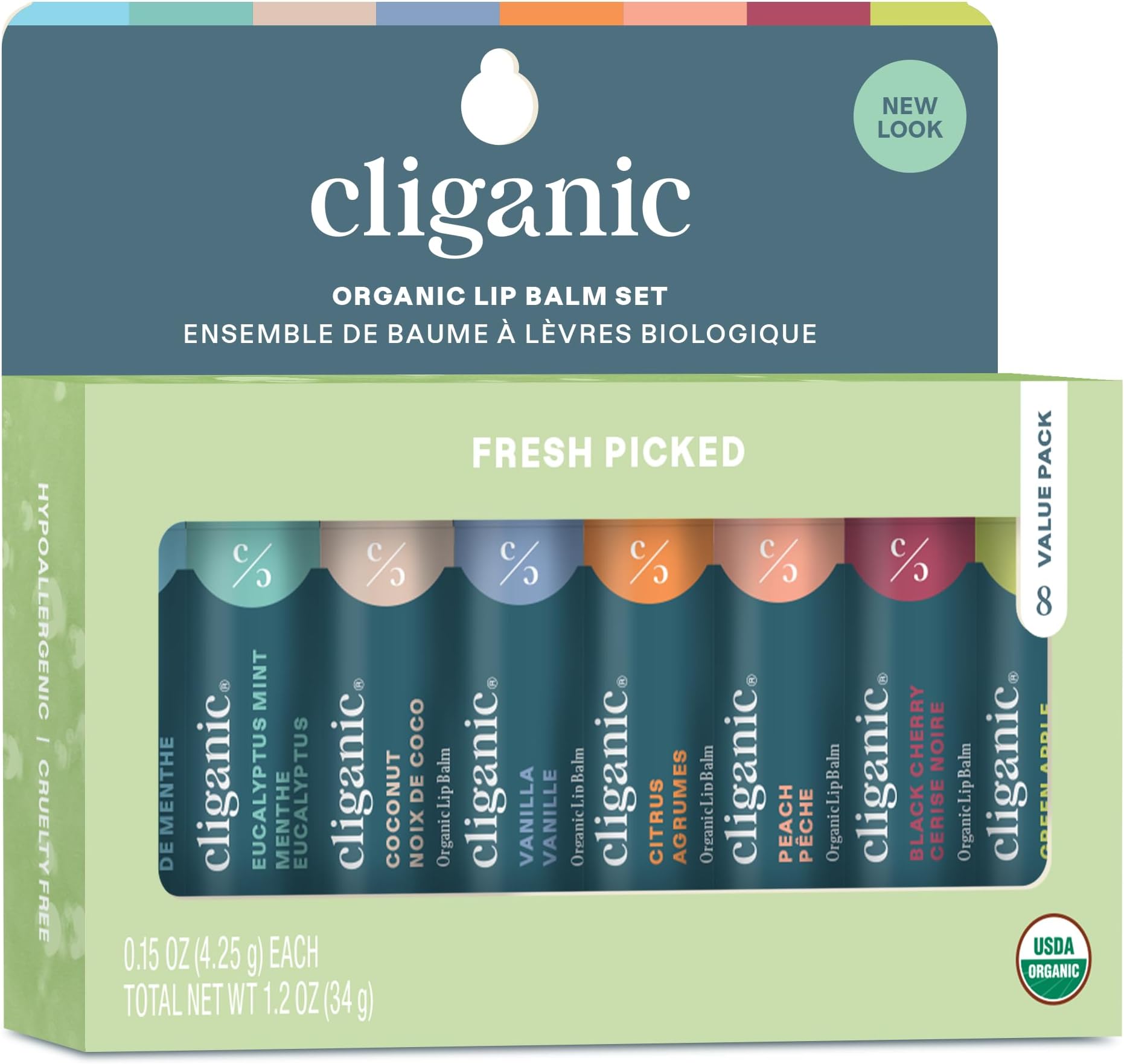 Cliganic Organic Lip Balm Set (Fresh Picked, 8 Flavors) - 100% Natural Moisturiser for Cracked & Dry Lips Y