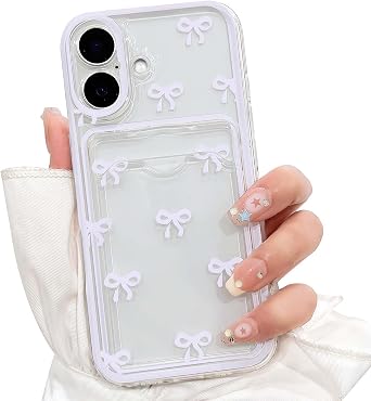 NITITOP for iPhone 16 Case Clear Cute Ribbon Bow Knot - Purple