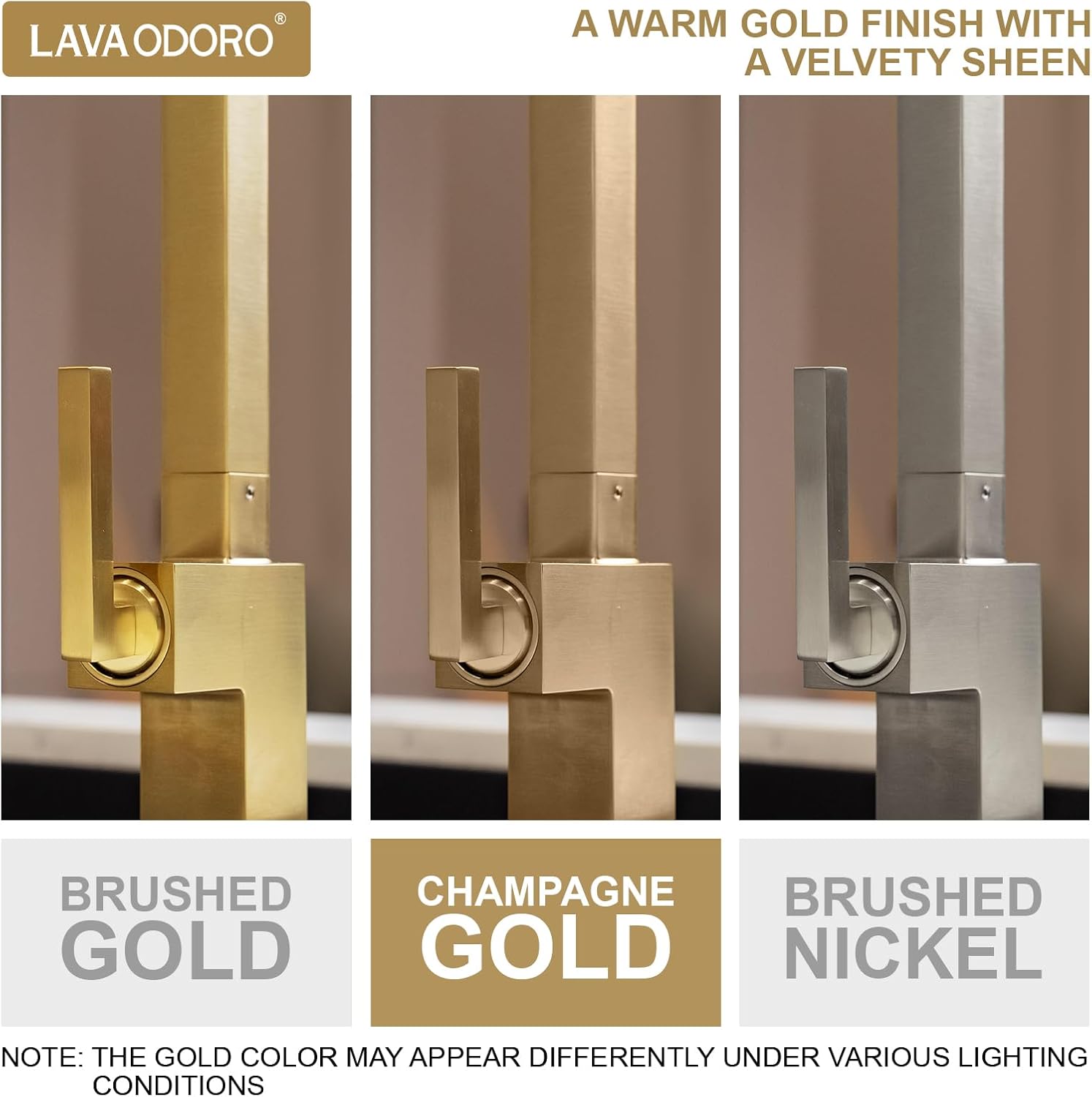 Lava Odoro Champagne Gold Kitchen Faucet with Pull Down Sprayer, Bronze Gold Single Handle Kitchen Sink Faucet, 1 Hole Faucet for Kitchen Sink with Magnetic Docking Spray Head and Deck Plate KF182-CB