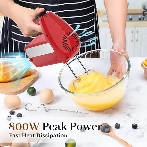 Miniatura 2 de 5-Speed Electric Hand Mixer, 800W Handheld Mixer with Turbo for Baking & Cooking, Kitchen Food Mixer with Storage Case & 6 Stainless Steel