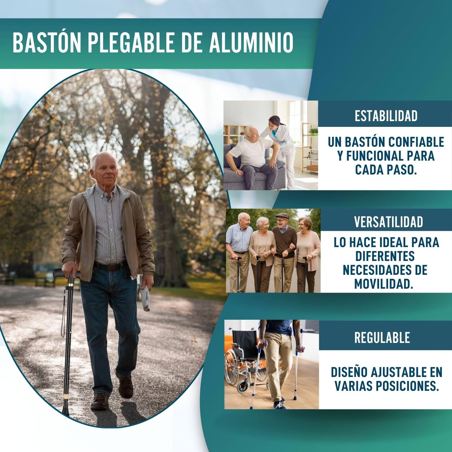 OrtoPrime Bastón 4 Patas Ergonómico Bastón Cuadrípode - Bastones para Mayores Regulables - Bastones Ortopédicos Mujer Y Hombre Baston Anciano -Bastones para Caminar Modernos Baston con Cuatro Apoyos