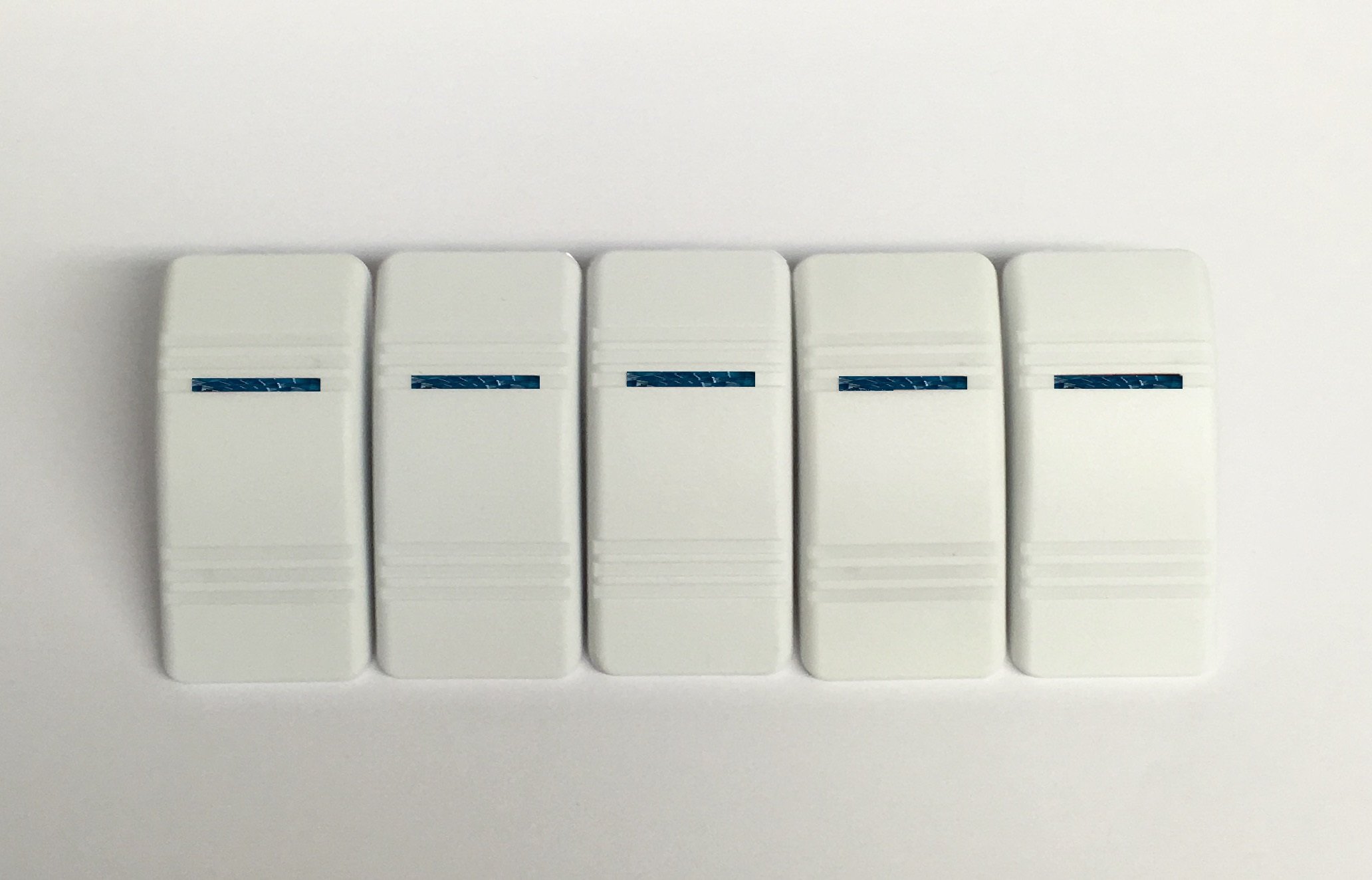 Euro Rocker Marine Switch Cover White with 1 Blue Lens 5 Pack