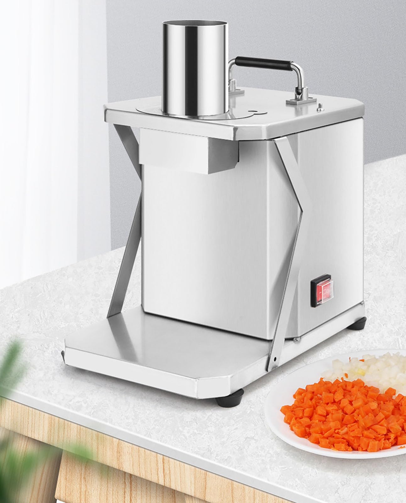 Cortador de Titular de Choque de Vegetales Comercial de 200 W, Cortador de Papa automático de Cebolla, máquina de Cortar Frutas de procesador de Alimentos, con 6/10/10/12/15 mm Cuchillas