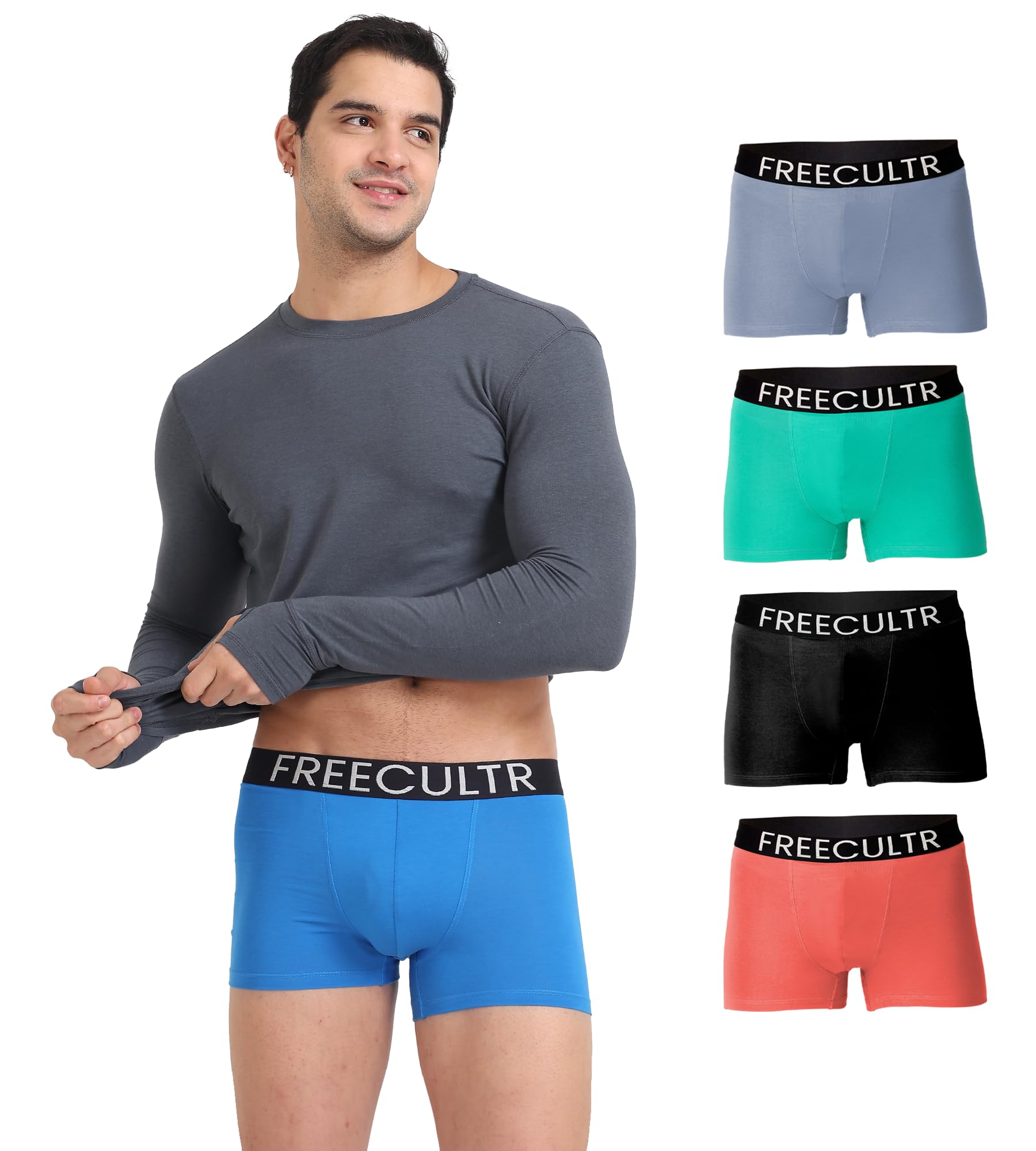 FREECULTR Organic Cotton Elastane Stretch Underwear for Men Breathable Comfortable Trunks Innerwear Sweat Absorbing Undergarments with Ultrasoft Waistband