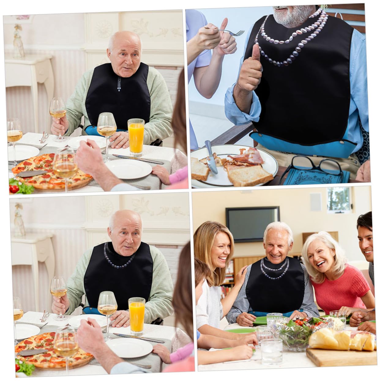 SOLUSTRE Lätzchen für Erwachsene 3 Stück-pack aus Leichtem Polyester Faltbares und Verstellbares Design Wiederverwendbare Esslätzchen für Senioren mit Humanisiertem Schnitt für Haushalt