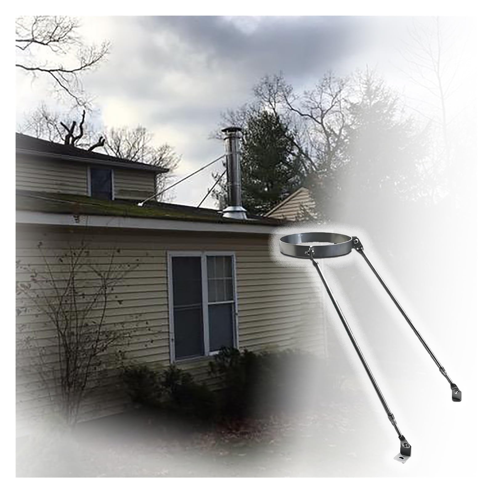 JYHHGDS Adjustable Chimney Bracket Kit - Galvanized Steel Pipe Support for 3-10" Stove Pipes with Storm Collar - Ideal for Shingle & Mobile Homes, Wood Stoves (7 7/8" Dia)