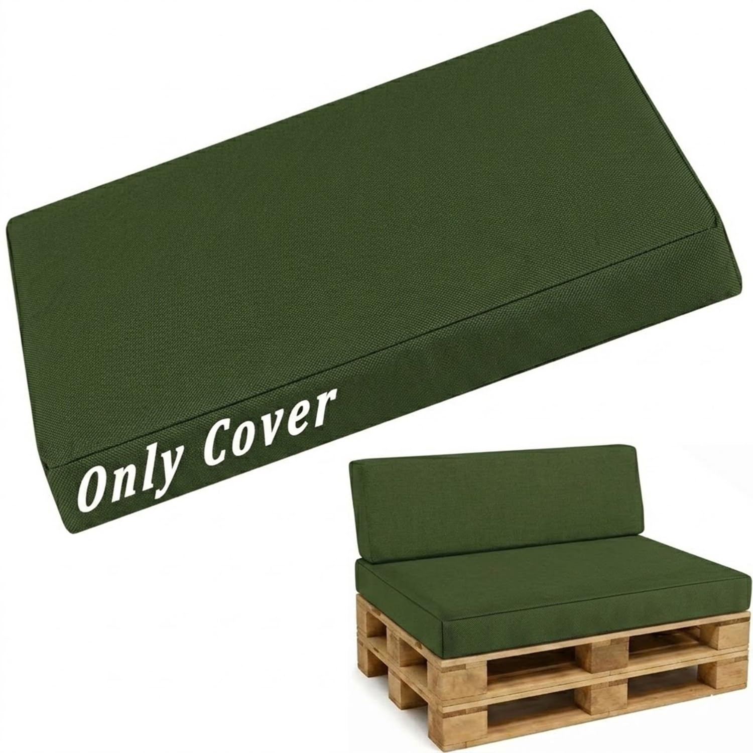 Replacement Pallet Cushion Covers 120×80 60×40 120×60 120×40, Waterproof Oxford Patio Furniture Slipcover with Zipper, Wedge Backrest Outdoor Sofa Protector(Military Green,Seat 80x100cm)